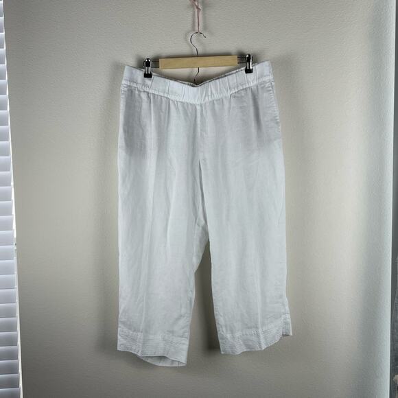 J.Jill XL Petite white linen cropped pull on pants - Picture 1 of 8